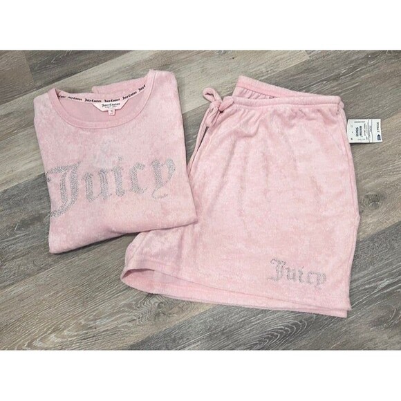 Juicy Couture Plus Sz Y2K vibes Terry Cloth Sz 1X 2 Pc Short Set NWT Lola Pink - Picture 1 of 3